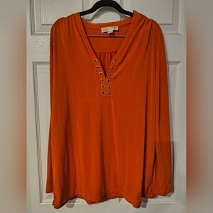 Michael Kors Sz XL Orange Long Sleeve Tunic Blouse Top